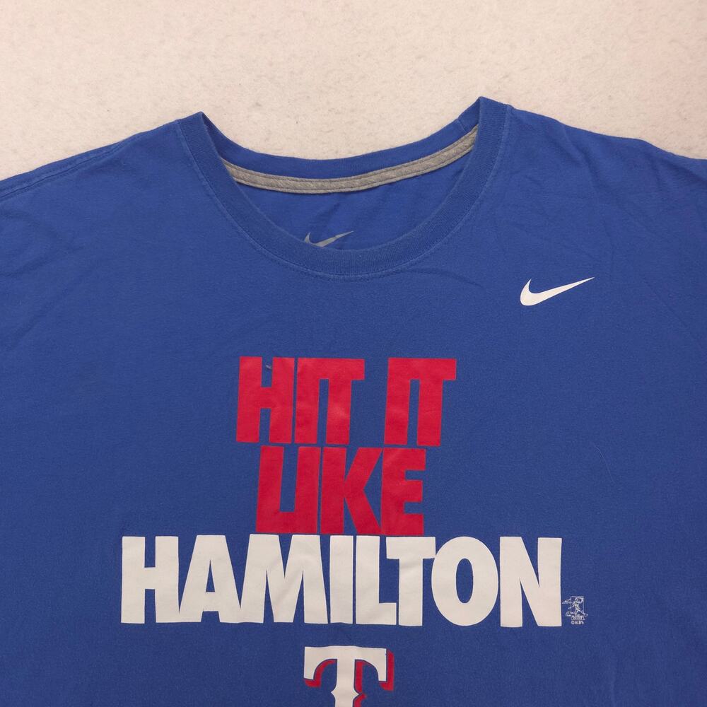 Nike Texas Rangers Casual Graphic Cew Neck Baseball T Shirt Mens Size 3XL Blue
